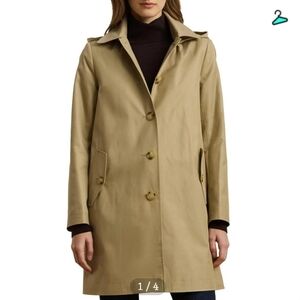 NWOT Lauren Ralph Lauren Tan Cotton Blend Balmacaan Oversized Hooded Rain Coat